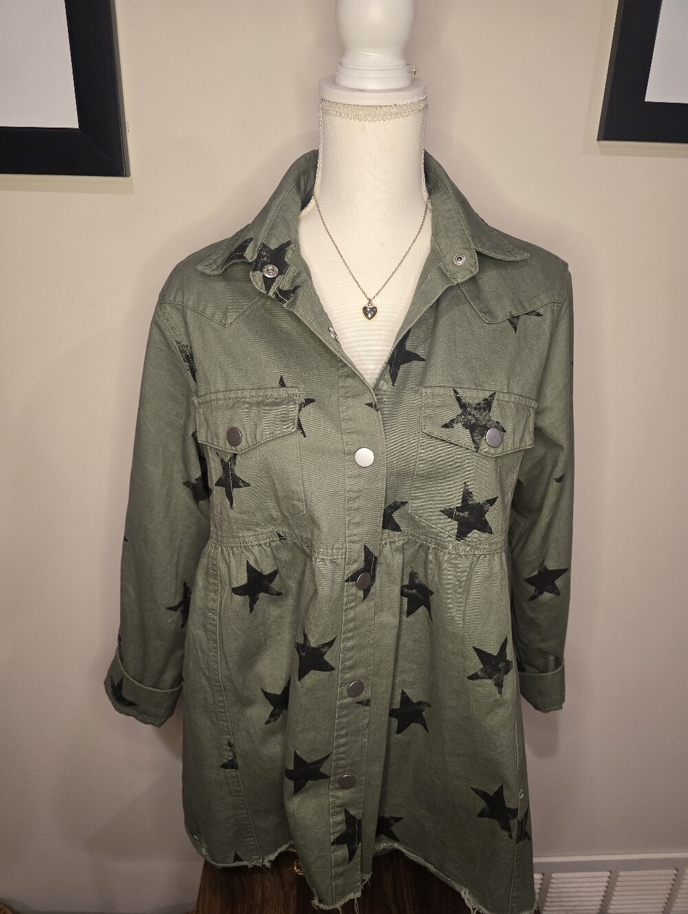 DAVI & DANI Olive Green Star-Print Utility Jacket